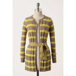 Anthropologie | Maple Switching Lanes Belted Striped Cardigan (Yellow/Brown)